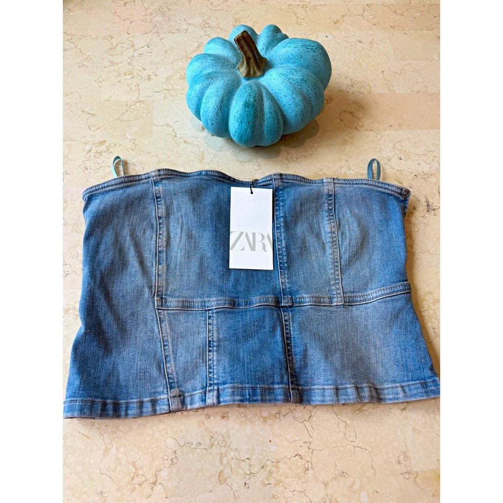 ZARA Women's Blue Denim Corset Top XL Regular Fit Zip Closure MPN 2727/210